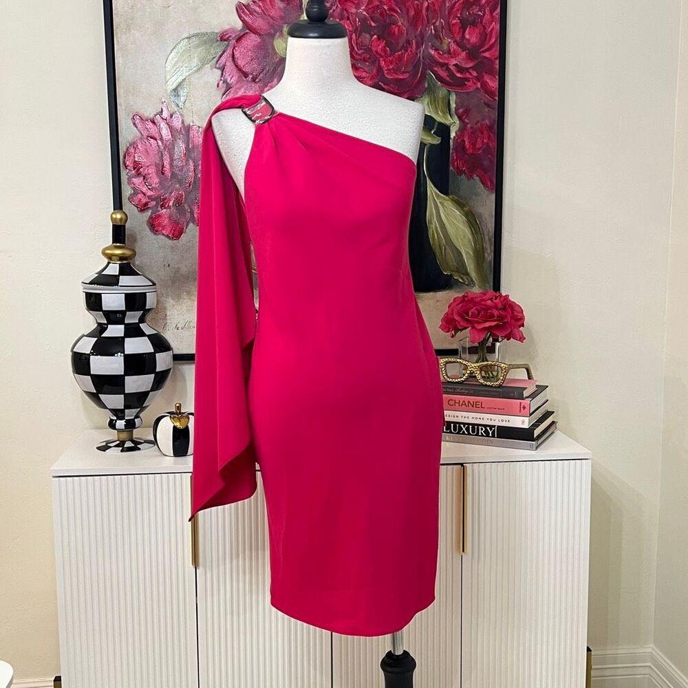 Lauren Ralph Lauren Women's Georgette One-Shoulder Dress Bright Pink Size 0 NWT